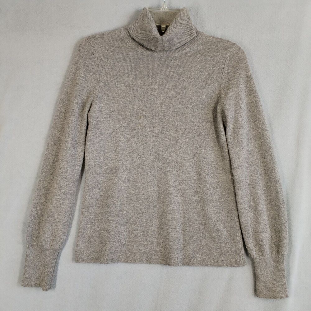 Ann Taylor Women's SP Petit Turtleneck Top Beige Long Sleeve Cashmere *Flaws‎